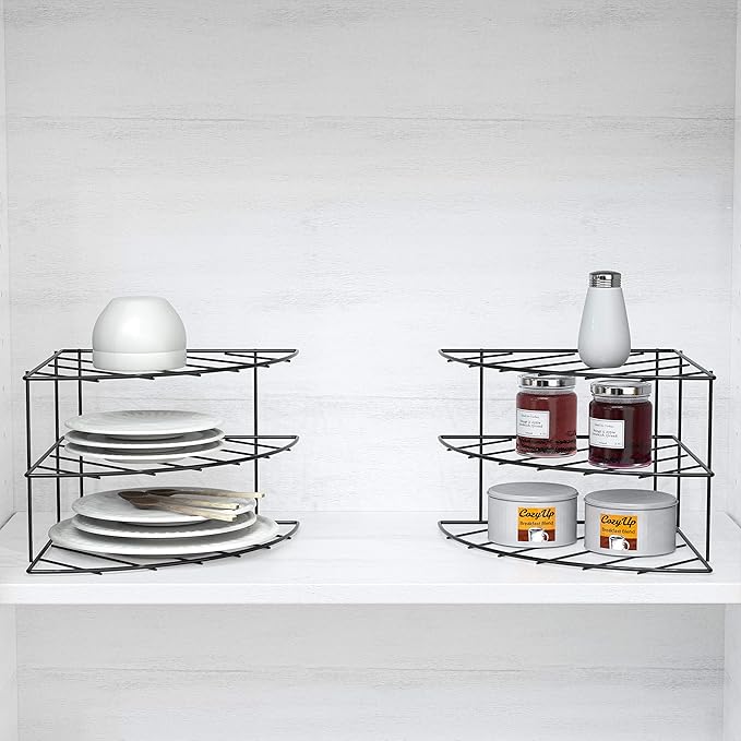 Deco Brothers 3-Tier Counter and Cabinet Corner Shelf Organizer, 2 Pack, Black