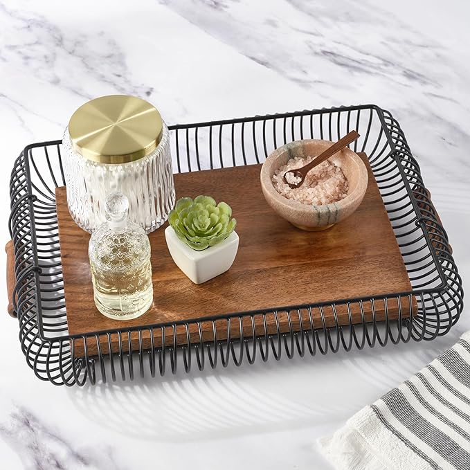 Gourmet Basics by Mikasa Westfield Rectangular Kitchen Centerpiece Storage Basket Tray, 16 Inch
