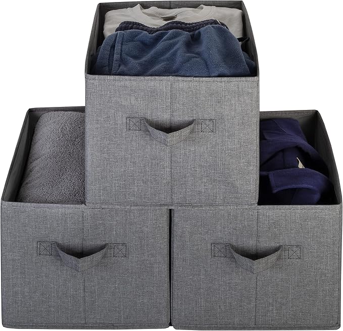 Pomatree Storage Baskets - 4 Pack - Sturdy Large Fabric Bins | Foldable Organizing Basket Bin for Home, Nursery, Closet & Shelves Organization | Storage Basket Cube Shelf Organizer (Grey)