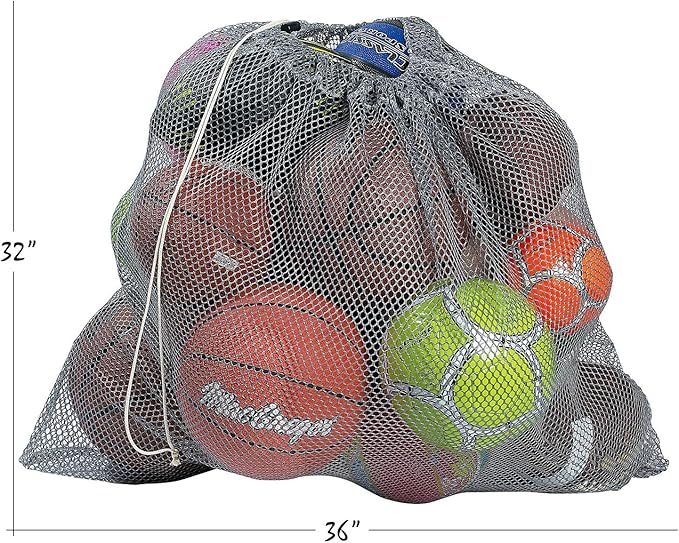 Mesh Equipment Bag - 32” x 36” and 24” x 36” - Adjustable, sliding drawstring cord closure. Perfect mesh bag for parent or coach, making it easy to transport and keeping your sporting gear organized.