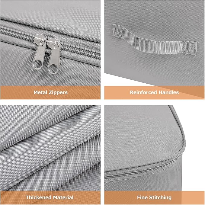 Surblue Clothing Storage Bags Clothes Organizer with Reinforced Handle Foldable Under Bed Storage Bags for Blankets Comforters Quilt Bedding Pillow Toy,3Pcs,Gery