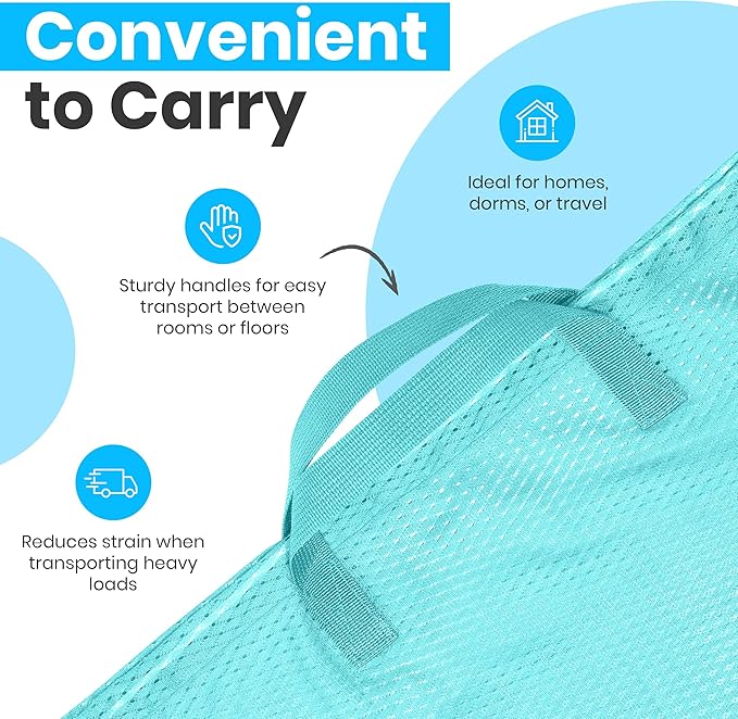 Large Mesh Laundry Bags - Heavy Duty with Handles & Drawstring - Machine Washable Net Laundry Sacks for College Dorm, Camp, Travel, Bedding & Clothes Storage (Teal)