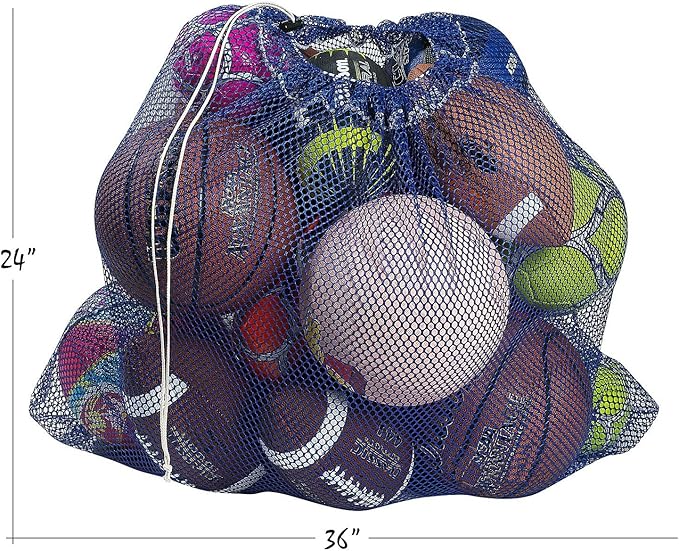 Mesh Equipment Bag - 32” x 36” and 24” x 36” - Adjustable, sliding drawstring cord closure. Perfect mesh bag for parent or coach, making it easy to transport and keeping your sporting gear organized.