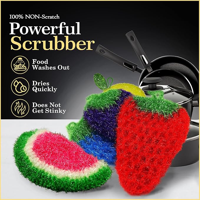 Dish Scrubbie Durable DishScrubber (5 Pc) – Long Lasting, Non-Scratch, Odorless and Reusable KitchenScrubber - All PurposeScrubber for Dishwashing, Cleaning Bathroom and Floors (Variety Pack)