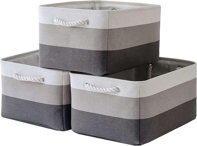 Sacyic Large Storage Baskets for Shelves, Fabric Baskets for Organizing, Collapsible Storage Bins for Closet, Nursery, Clothes, Toys, Home & Office [3-Pack, Gray Gradient]