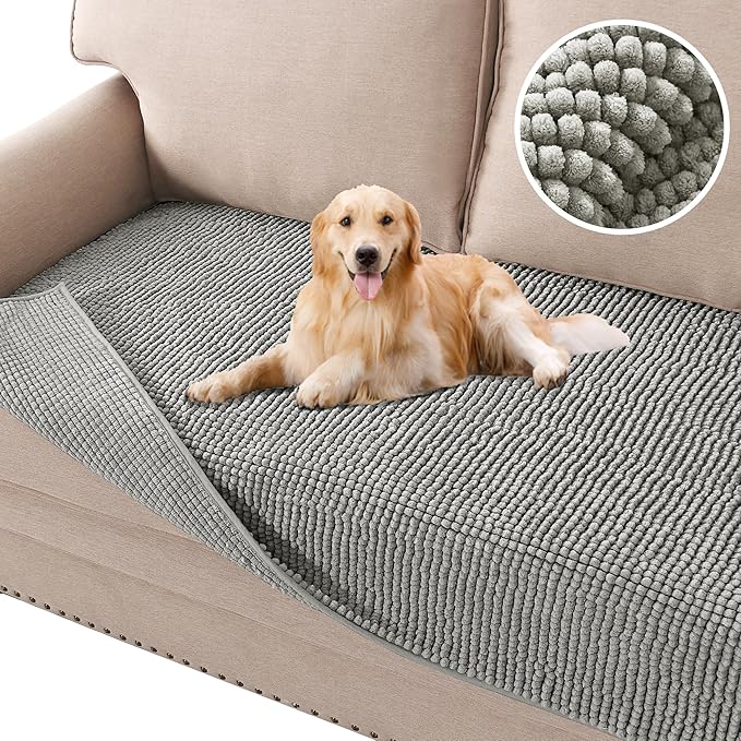H.VERSAILTEX Plush Chenille Dog Bed Cover Thick Soft Sofa Cover for 3 Cushion Couch Anti Slip Couch Cover Furniture Protector for Dog, Pet, Cat (35" x 74", Dove)