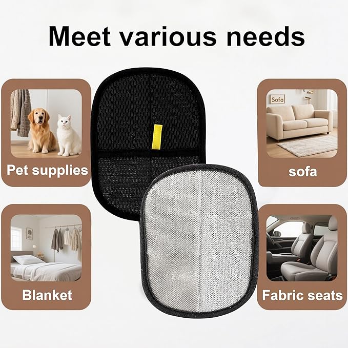 Costyleen 2 PCS Pet Hair Removal Gloves,Reusable Lint Roller for Furniture, Car, Clothes & Carpets ，Cat & Dog Hair Remover Tool with Ergonomic Grip