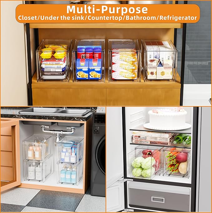 Yieach 4 Pack Large Stackable Storage Drawers,Clear Acrylic Drawer Organizers and Baby Bottle Organizer for Countertop,Cabinet,Bathroom,Pantry,Office Closet Organizers and Brightroom Storage Bins