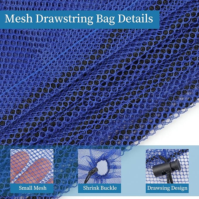 6PCS Blue Mesh Bag Drawstring, 23 x 35 Inch Net Bag with Lock, Multipurpose Storage Bags for Gym, Laundry, Balls, Beach and Toys