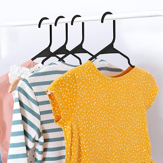 Simple Deluxe 30 Pack Plastic Hangers, Space Saving Clothes Hangers with Non-Slip Shoulder Notches, Slim Standard Hangers for Coats, Sweater, Shirts, Pants, Black