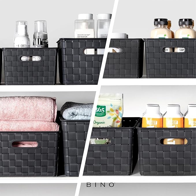 BINO | Plastic Storage Baskets Small - Black | THE STABLE COLLECTION | Multi-Use Storage | Rectangular Cabinet Organizer | Baskets For Organizing with Handles | Home Office Organization and Storage