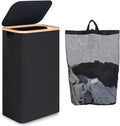 75L Slim Laundry Hamper, Narrow Laundry Basket with Lid,Foldable Clothes Hamper with Bamboo Handles,Hamper Basket with Removable Inner Bag for Laundry Room Bedroom College Dorm,19.8 Gals Black
