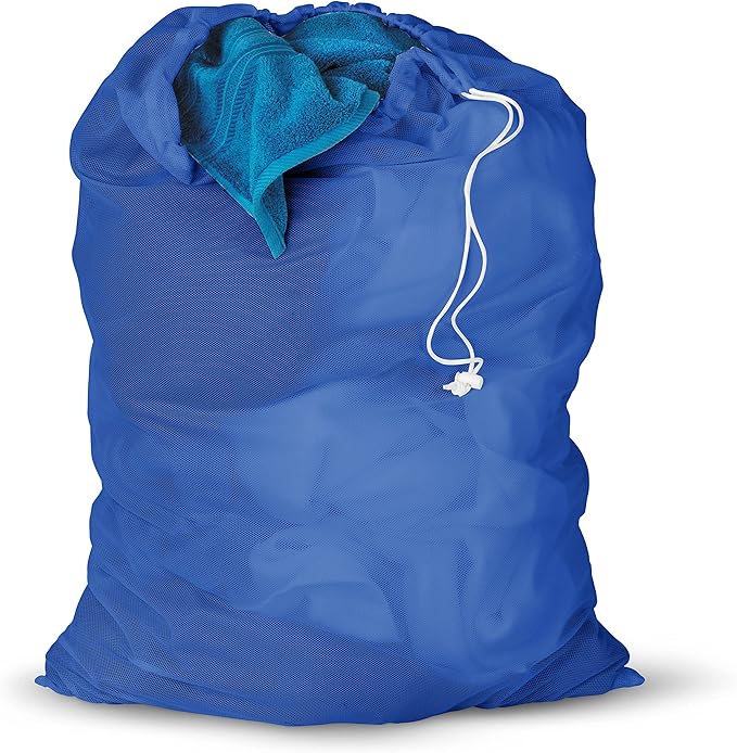 Honey-Can-Do LBG-01161 Mesh Laundry Bag with Drawstring, Blue, 24-inches L x 36-Inches H