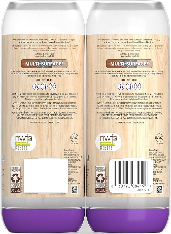 Swiffer Power Mop Wood Refill Solution, QuickDry Hardwood Floor Cleaner for Mopping Home, Bathroom, Kitchen, All Purpose Multi-Surface Solution for Floor Cleaning, Lemon Scent, 50.6oz