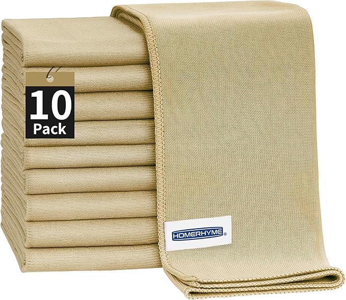 HOMERHYME Microfiber Cleaning Cloth - 10 Pack Glasses Cleaning Cloth, 16" x 14" Window Cleaning Rags, Streak Free Lint Free Polishing Cloths Wipes for Eye Glass, Stainless Steel, Windshield, Beige