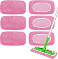 6-Pack Reusable Mop Pads Compatible with Sweeper Mop - 100% Coral Fleece Washable Refills - Microfiber Dry & Wet Sweeping Cloths for Multi-Surface/Hardwood Floor Cleaning- Pink
