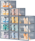 Shoe Storage, 12 Pack X-Large Shoe Organizer for Closet, Shoe Boxes Clear Plastic Stackable Shoe Storage Boxes for Size 13