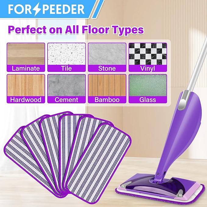 6 Pack Reusable Mop Pads for Swiffer WetJet Spray Mop, Wet Pads Refill Machine Washable Wet Dry Dual Use for Hardwood, Vinyl, Marble, Stone and Glass