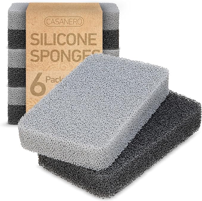 6-Pack Silicone Kitchen Scrubbing Sponges, Heavy-Duty, Non-Scratch Kitchen Sponges | Reusable, Odor-Free, Multipurpose Cleaning Sponge for Kitchen, Bathroom, Dishes, Non-Stick Cookware, Countertops