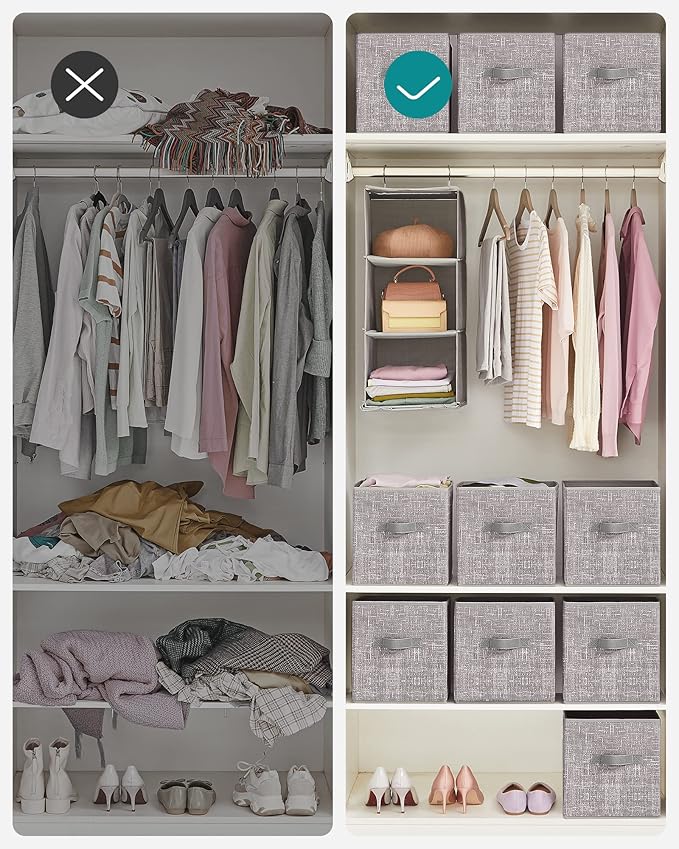 SONGMICS Storage Cubes, 11-Inch Non-Woven Fabric Bins with Double Handles, Set of 6, Closet Organizers for Shelves, Foldable, for Clothes, Taupe UROB026K01