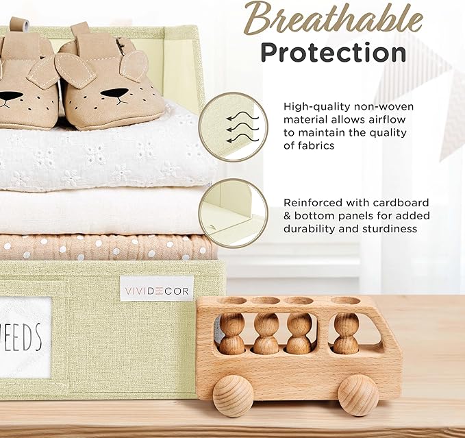 VIVIDECOR Trapezoid Closet Bins for Shelves – 12x12x10 Fabric Storage Baskets, Collapsible Organizer Boxes for Linen, Baby Clothes, Seasonal Storage – Light Beige, 3 Pack