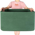 MINTWOOD Design 22in Extra Large Blanket Basket Holder Living Room, Rectangle Rope Woven Storage Basket with Handles for Laundry, Pool Towels, and Shoes, Dog Toy Organizer Bin Box, Forest Green