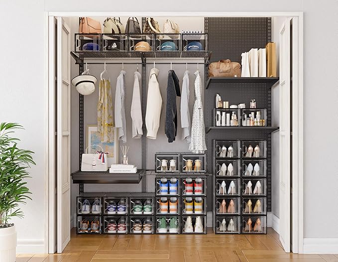 Shoe Storage, 12 Pack X-Large Shoe Organizer for Closet, Shoe Boxes Clear Plastic Stackable Shoe Storage Boxes for Size 13