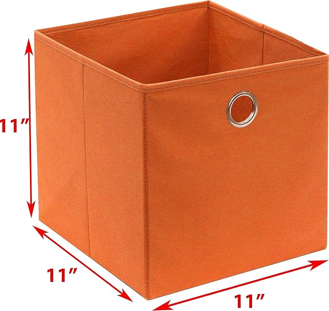 SIMPLE HOUSEWARE Foldable Cube Storage Bins with Handles, 11-Inch, Orange, 6-Pack, Fabric Cubes Organizer for Closet or Shelves
