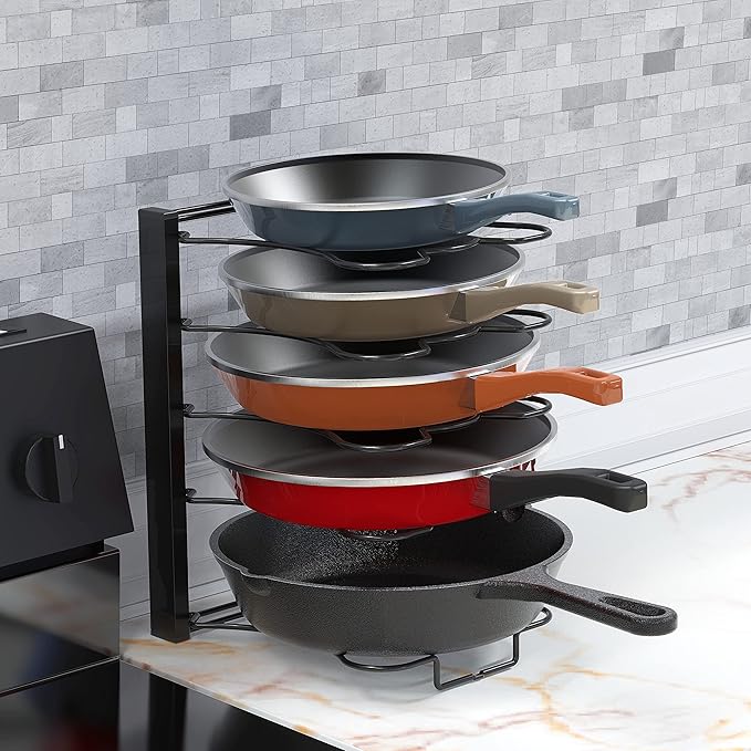 SIMPLE HOUSEWARE 5 Compartments Height Adjustable Pan Organizer, Black