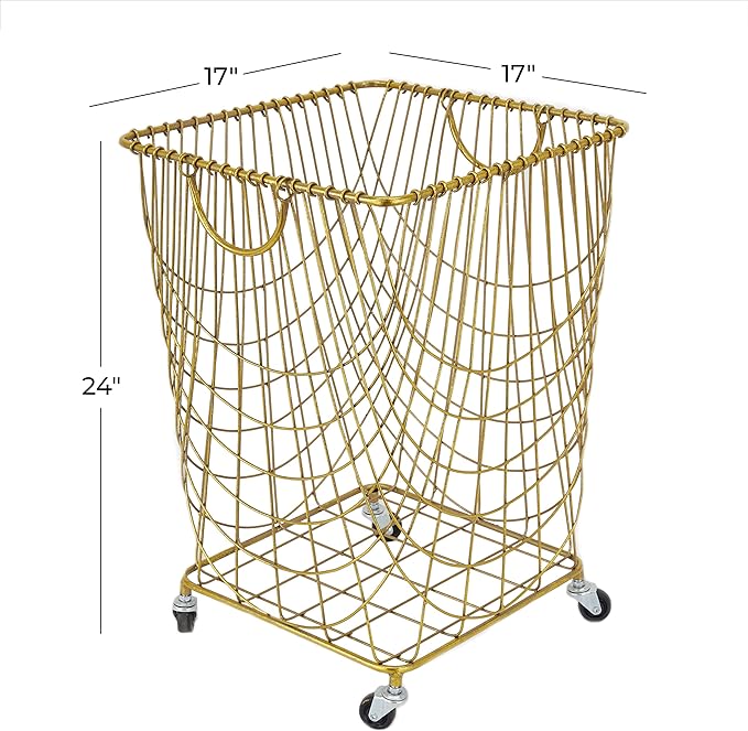 Deco 79 Metal Square Storage Cart with Wheels and Handles, 16" x 17" x 24", Gold