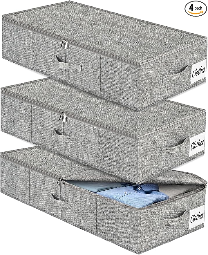 Under Bed Storage Container Bin 3 Pack, Low Profile Foldable Underbed Clothes Storage Organizer W/ Ultra Thick Fabric and Sturdy Bottom/Sides, Dual Zipper Storage Box for Dorm and Home 30x16x6.7"