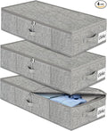 Under Bed Storage Container Bin 3 Pack, Low Profile Foldable Underbed Clothes Storage Organizer W/ Ultra Thick Fabric and Sturdy Bottom/Sides, Dual Zipper Storage Box for Dorm and Home 30x16x6.7"