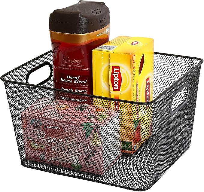YBM Home Wire Mesh Kitchen Storage Basket Organizer for Organizing Household Pantry and Kitchen Cabinets - Multipurpose Wire Storage Baskets for Home, Dorm Room, Garage, Black - 6 Pack