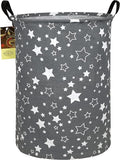 HUNRUNG Laundry Hamper,Large Canvas Fabric Lightweight Storage Basket Toy Organizer Dirty Clothes Collapsible Waterproof for College Dorms, Children Bedroom,Bathroom（Round star）