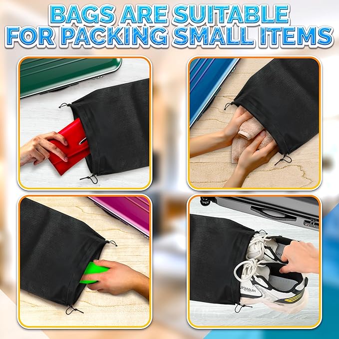 10 Pack Travel Shoe Backpack Set – Non-Mesh Solid 11.8"x15.75" Waterproof Drawstring Shoe Bags for Travel, Clothes, or Wet Gear – Lightweight Storage Organizer and Packing Essential for Women & Men
