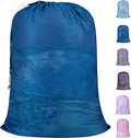 Polecasa Extra Heavy Duty Large Diamond Mesh Laundry Bags with Drawstring Closure & ID Tag, 24 x 36 inches Washable Storage Bag for College, Travel, Sports, Dorms, Blue