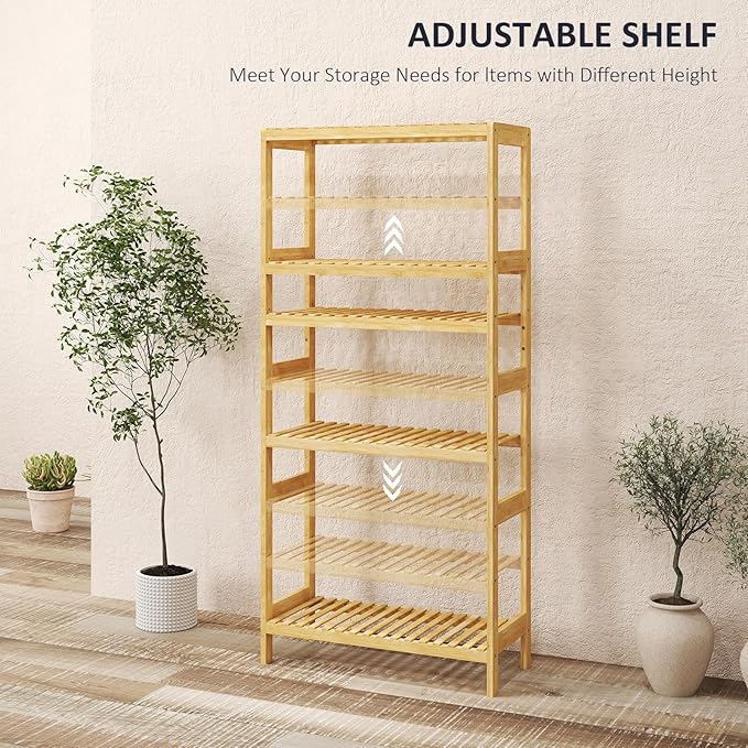 Bamboo Shelf,Bamboo Shelf Stand Utility Storage Shelf Multifunctional Bathroom Kitchen Living Room Holder Plant Flower Stand (5-Tier)