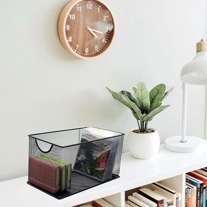Set of 3 Household Wire Mesh Metal Steel Storage Basket Organizer CD Storage Boxes Organizer Bin Container Tote with Handles for Home Office 10.5" x 5.5" x 5.5"