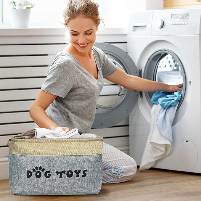 PET ARTIST Dog Toy Basket, Collapsible Dog Toy Bin Box with Comfortable Handles, Large Pet Toy Storage Basket Organizer for Accessories, Toys, Coat & Clothing, Blanket & Leash, Gray, 15"x11"x9" | Collapsible, Dog Toy Bin Box, Large, Organizer, for Acce...