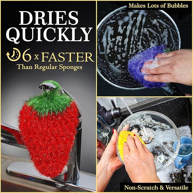 Dish Scrubbie Durable DishScrubber (5 Pc) – Long Lasting, Non-Scratch, Odorless and Reusable KitchenScrubber - All PurposeScrubber for Dishwashing, Cleaning Bathroom and Floors (Variety Pack)