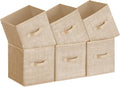 SONGMICS Storage Cubes, 11-Inch Non-Woven Fabric Bins with Double Handles, Set of 6, Closet Organizers for Shelves, Foldable, for Clothes, Sand Beige UROB026K03