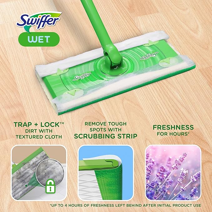 Swiffer Sweeper Wet Mopping Cloths with Febreze Freshness, Lavender Vanilla & Comfort, 24 Count (Pack of 2)