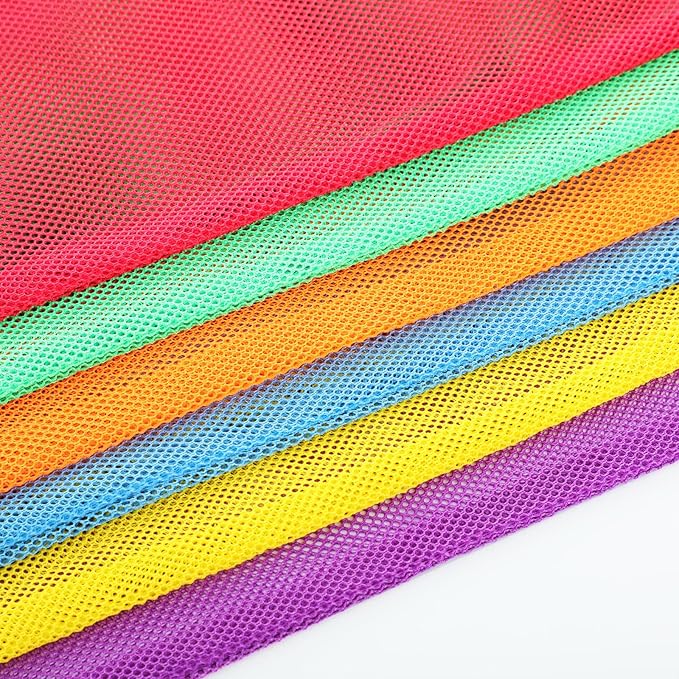 Frienda 6 Pieces Mesh Stuff Sack, 11 x 15 Inch Durable Nylon Drawstring Laundry Bag for Rinsing Beach Toys, Seashell Collecting, Mesh Bags for Travel(Rainbow Color)