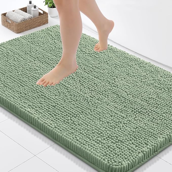 Arotive Bathroom Toilet Rugs U Shaped 24x24, Extra Soft Absorbent Shaggy Chenille Contour Bath Rugs for Toilet, Machine Washable Non-Slip Contoured Bath Mats, Sage Green