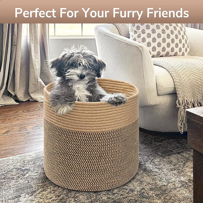Goodpick Large Cotton Rope Basket 15.8"x15.8"x13.8" Wicker Basket for Blankets, Toy Storage for Living Room, Jute