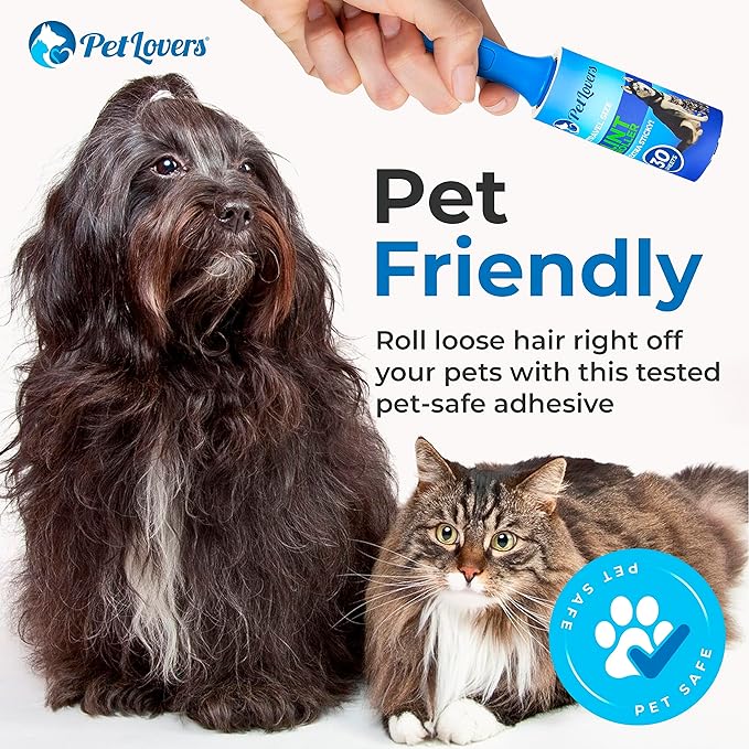 PetLovers Extra Sticky Lint Roller Mega Value Set for Pet Hair Removal, Dog and Cat Lint Remover (6 Pack Mini Refills)