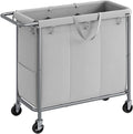 SONGMICS Laundry Basket with Wheels, 3-Section Rolling Laundry Hamper, 52.8 Gallons (200 L), Removable Liner, Steel Frame with Handle, 35.8 x 15.4 x 31.9 Inches, Dove Gray URLS005G01