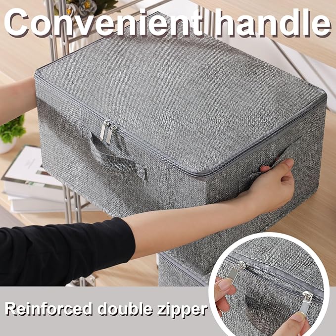 Underbed Storage Basket with Lid, Foldable Bed Sheet Boxes, Home Cube Bins for Organizing Clothes, Shoes, Blankets, Pillows, 15.7x11.8x7.8Inches, Grey, 2 Pack