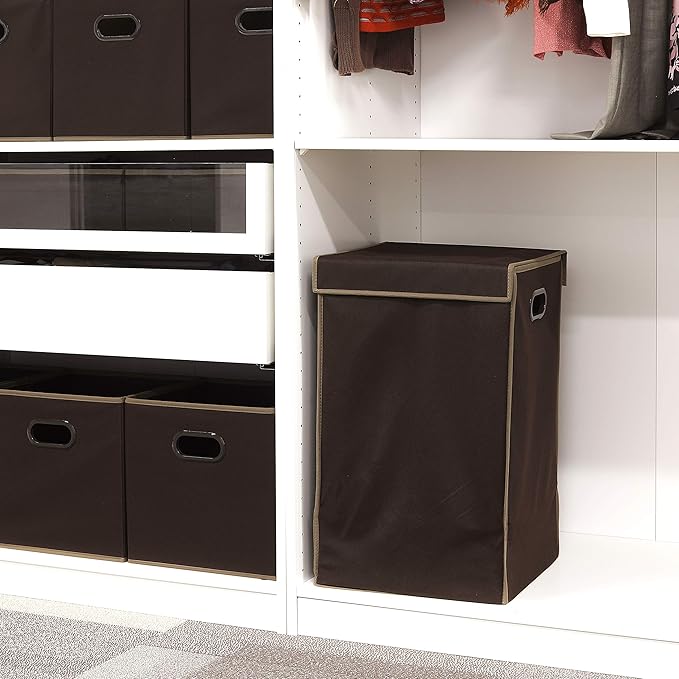 Simple Houseware Foldable Laundry Hamper Basket with Lid, Brown