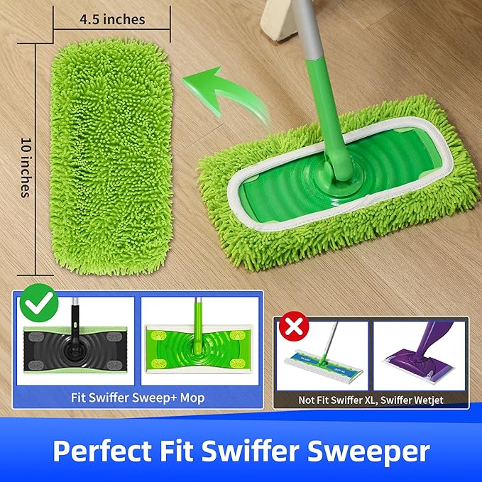 6PCS Reusable Microfiber Mop Pads Compatible with Swiffer Sweeper, Mop Replacement Wet Mopping Cloths, Washable Wet Pads Refill for Wet & Dry Surface, Hardwood Floor Cleaning